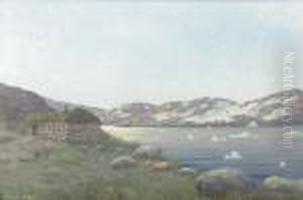 Bosattning Vid Julianehaabsfjorden, Gronland. Signerad Och Daterad 1921. Duk, 39x58 - view 1