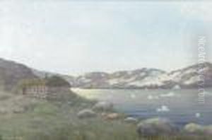 Bosattning Vid Julianehaabsfjorden, Gronland. Signerad Och Daterad 1921. Duk, 39x58