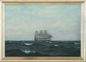 Seascape With Sailing Ship by Emanuel A. Petersen