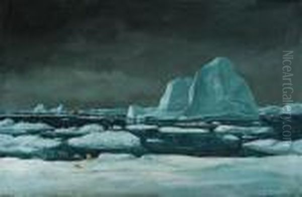 An Arctic Seascape With Polar Bears On The Ice And A Ship In Theice-floe - view 1