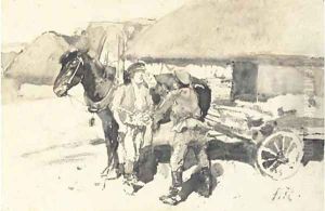 Two peasants before a cart
