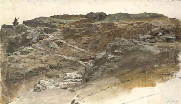 A mountain landscape with a lone rider - view 1