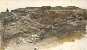 A mountain landscape with a lone rider