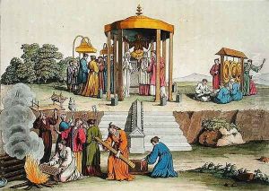 A Japanese wedding ceremony, illustration from Le Costume Ancien et Moderne by Giulio Ferrario, published c.1820s-30s
