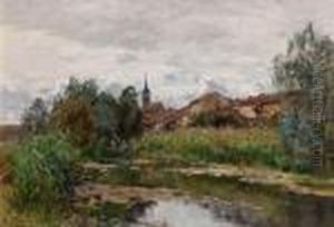 Anglers In The Reeds With A City In Thebackground