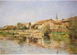 Vieilles Maisons A Pont Sur Meuse by Edmond Marie Petitjean