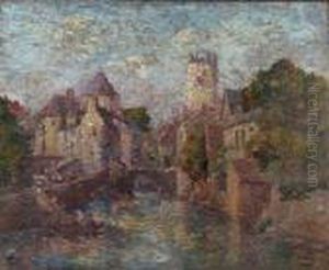 A French Riverside Town by Edmond Marie Petitjean