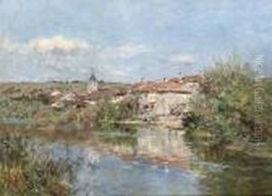 Lavandires Au Bord D'un Village by Edmond Marie Petitjean