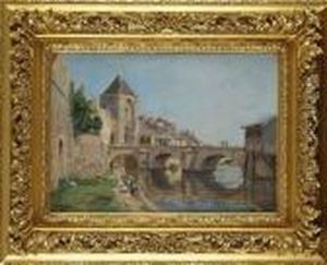 Les Lavandieres A Moret-sur-loing by Edmond Marie Petitjean