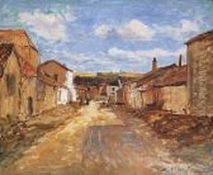 Rue De Village Animee by Edmond Marie Petitjean