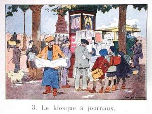 A Newspaper Kiosk in Paris, after 1918 by F. Raffin