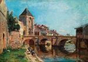 Vieille Porte Fortifiee Pres D'une Riviere by Edmond Marie Petitjean