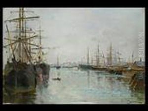 Hafenszene Mit Grossseglern In Antwerpen