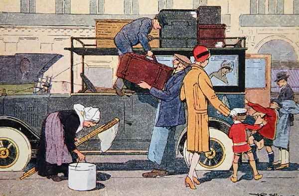 Leaving for the country, illustration from a school textbook, c.1920 - view 1