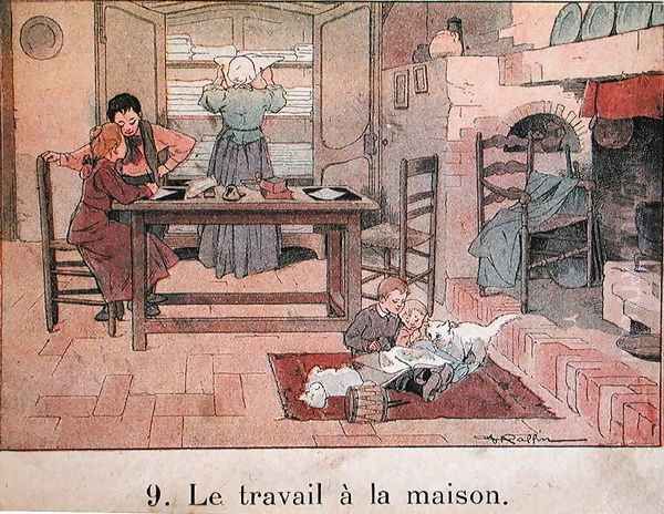 An evening's work in the country, illustration for a school textbook, c.1900 - view 1