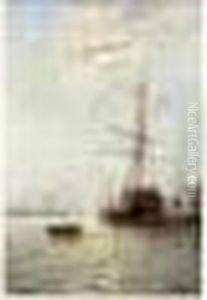 Grand Voilier Amarre Dans Le Port De Dunkerque Vers 1890 by Edmond Marie Petitjean