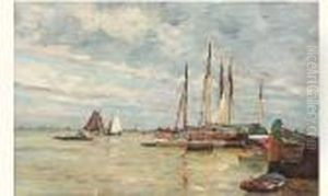 Voiliers Et Embarcations Dans Un Port by Edmond Marie Petitjean