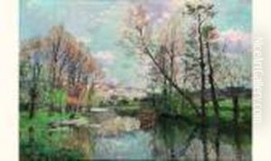 Automne En Bord De Riviere by Edmond Marie Petitjean