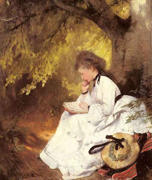 An Elegant Lady Reading Under a Tree - view 1