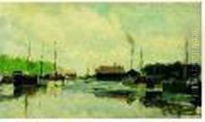 Peniches Sur Le Fleuve by Edmond Marie Petitjean