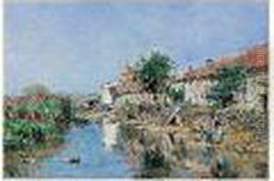 Lavandieres Au Bord De La Riviere by Edmond Marie Petitjean