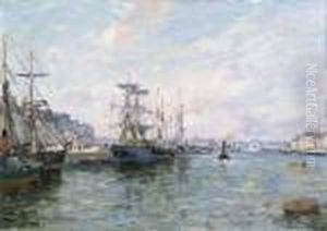 Ships In A Port by Edmond Marie Petitjean