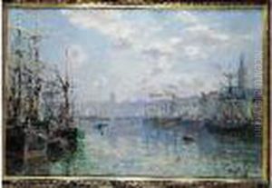 Le Port De Fecamp. Huile Sur Toile Signee En Bas A Droite by Edmond Marie Petitjean