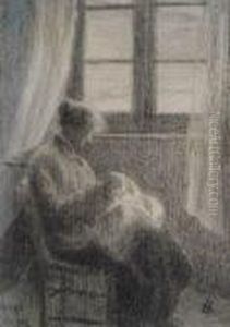 Vieille Femme Cousant Devant La Fenetre by Hippolyte Petitjean