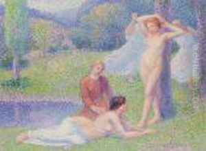 Femmes Nues Dans Un Paysage--danseuses Dans Le Foret by Hippolyte Petitjean