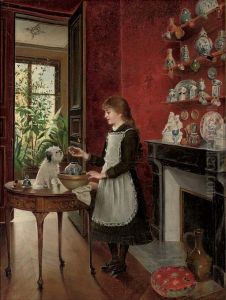 Young girl with her dog by Albert Roosenboom
