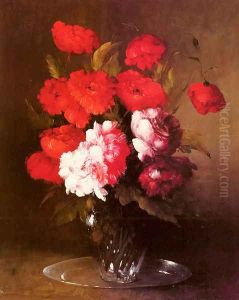 Pink Peonies and Poppies in a Glass Vase by Germain Theodure Clement Ribot