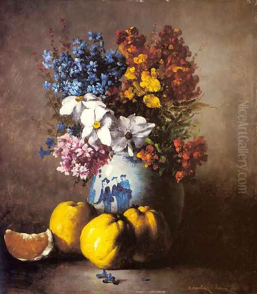 A Still Life with a Vase of Flowers and Fruit - view 1