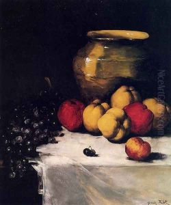 A Still Life With Apples And Grapes by Germain Theodure Clement Ribot
