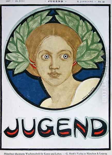 Young Woman with a wreath of laurel, illustration from Jugend Magazine, 24th July 1897 - view 1