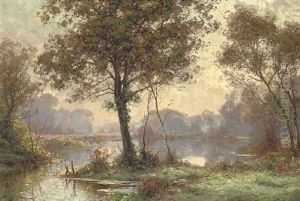 At the lake in the forest, dawn by Albert Gabriel Rigolot