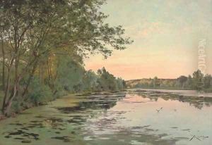 Still waters at dusk by Albert Gabriel Rigolot