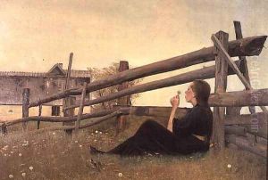 June. Girl Blowing Dandelion Seeds, 1899 by Lauritz Andersen Ring