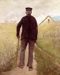 Old man walking in a rye field by Lauritz Andersen Ring
