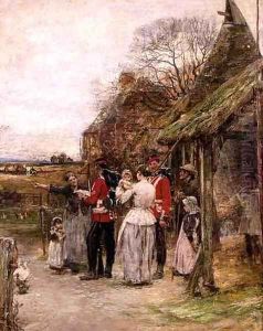 Soldiers with a Family Before a Cottage by John Robertson Reid