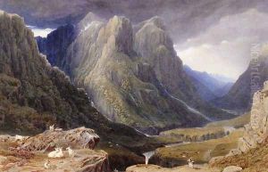 Goats on a Rocky Outcrop above a Highland Glen by George Fennel Robson