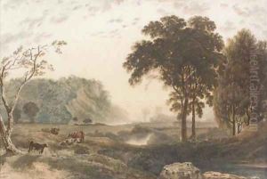 Cows grazing in a water meadow by George Fennel Robson