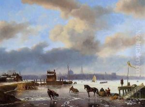 Figures Skating on the Ij, with Amsterdam Beyond by Nicolaas Johannes Roosenboom