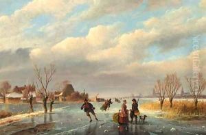 A rendez-vous on the frozen waterway by Nicolaas Johannes Roosenboom