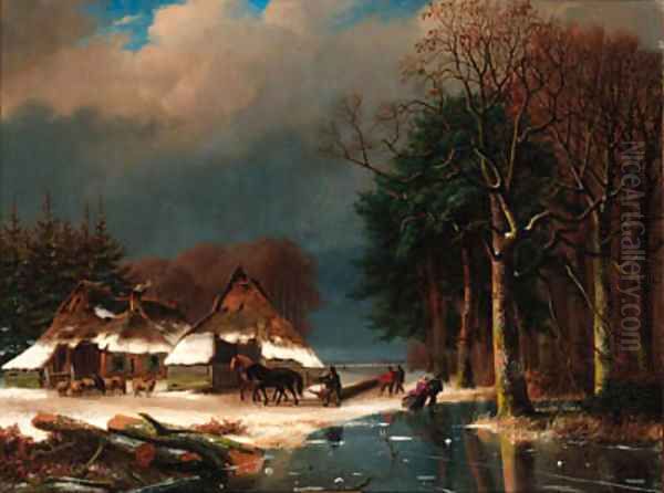 A winter landscape with loggers - view 1