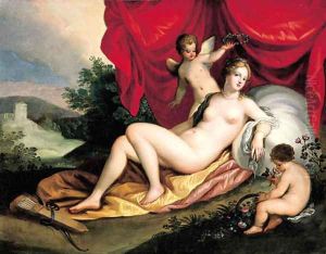Venus reclining with two putti by Hans Rottenhammer