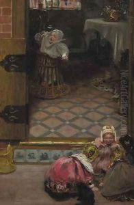 Interior with children playing by Robert Thorburn Ross