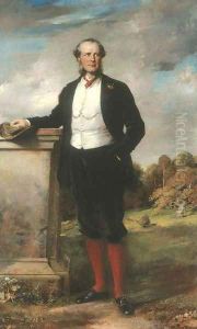 Portrait Of Beilby Richard Lawley, 2nd Baron Wenlock, Full-Length, In A Brown Suit With A White Waistcoat, Standing On The Terrace At Escrick Hall
