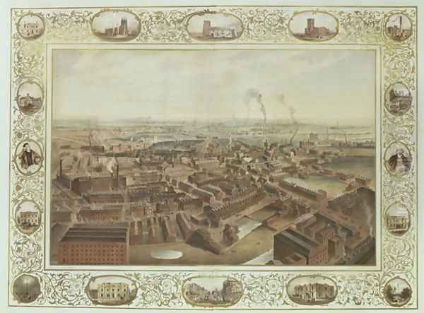 Bolton from Blinkhorns Chimney with vignettes of Local Buildings, 1848 - view 1