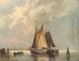 Dutch barges in light airs by Johann Adolphe Rust