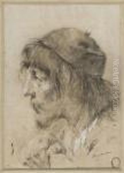 Tete D'homme De Profil Portant Un Chapeau - view 1